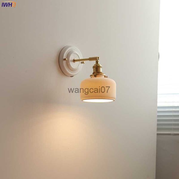 Lámparas de pared IWHD Nordic Modern LED Lighting Lights Lucel de lámpara Cerámica Interruptor de perilla Mirador de baño Mirror de estilo japonés HKD230814