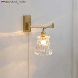 Wandlampen IWHD Pull Chain Glas LED Wandlamp Blaker Arm Links Rechts Draaien Slaapkamer Woonkamer Lichten Scandinavisch Modern Naast Lamp Wandlamp Q231127