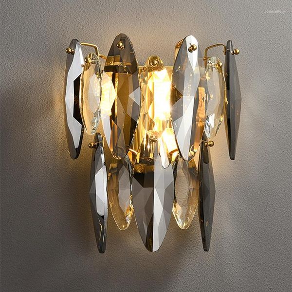 Lampes murales IWP Luxueux Cristal Lampe Intérieur LED Cuivre Applique Toilettes Miroir Avant Décor Lumière Pour Salon Chambre