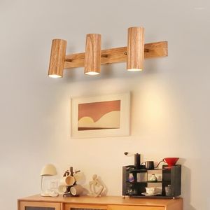 Lampes murales Lampe minimaliste en bois de style japonais pour chambre à coucher Cuisine Salle de bain Miroir Spotlight Rotatif Esthétique Déco Luminaire