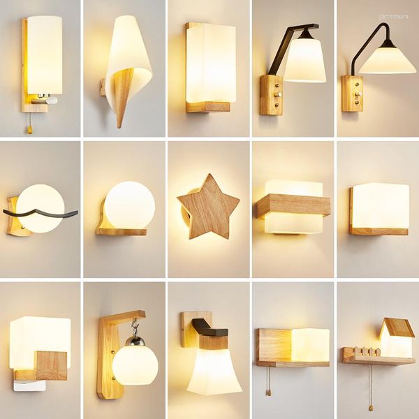 Lámparas de pared Lámpara de aplique de madera japonesa Escaleras de noche Apliques Murale Diseño nórdico Art Deco Luces LED Lampada Da Parete