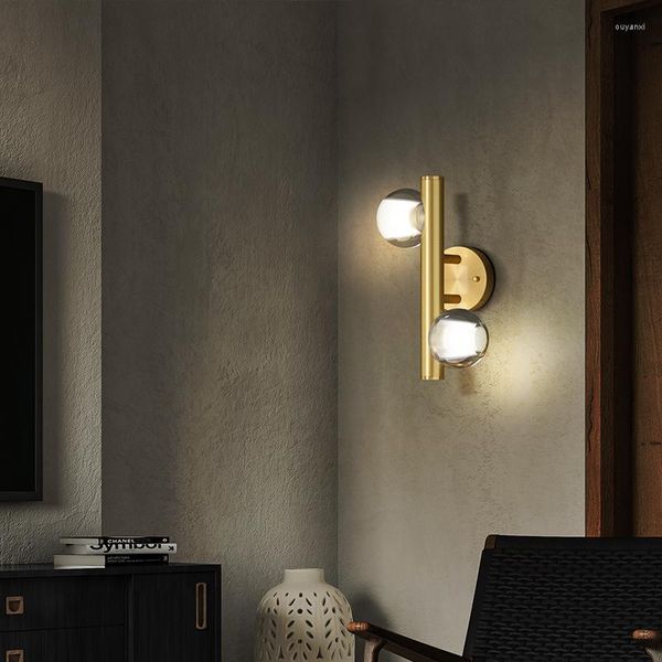 Appliques JMZM Moderne Cuivre Lampe Double Tête Abat-Jour En Verre Trois Couleurs Lumière Chambre Chevet Étude Porche Tous