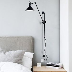 Appliques Lampe Vintage Loft Bed-Lighting Brief Noir Réglable