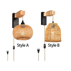 Wandlampen Lamp Met Houten Arm Bamboe Rustieke Lantaarn Licht Plug In Blaker Voor Slaapkamer Woonkamer El Cafe Boerderij