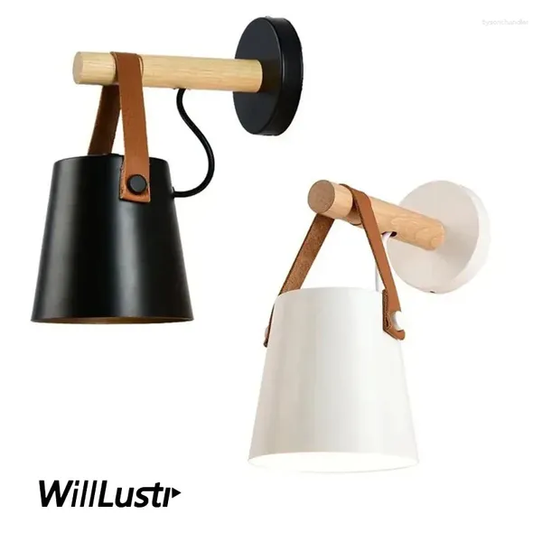 Lámparas de pared cinturón de cuero madera de hierro apliques lámparas de metal livianas