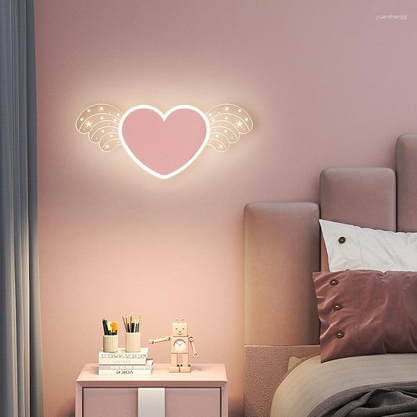 Lámparas de pared LED de dibujos animados de amor rosa para niños y niñas, decoración de noche para dormitorio, luces creativas modernas para habitación de niños