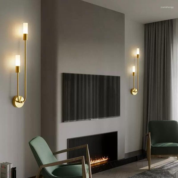Lampes murales lumière LED pour salon chambre chevet cuivre Design or noir canapé escalier fond lampe moderne décor à la maison