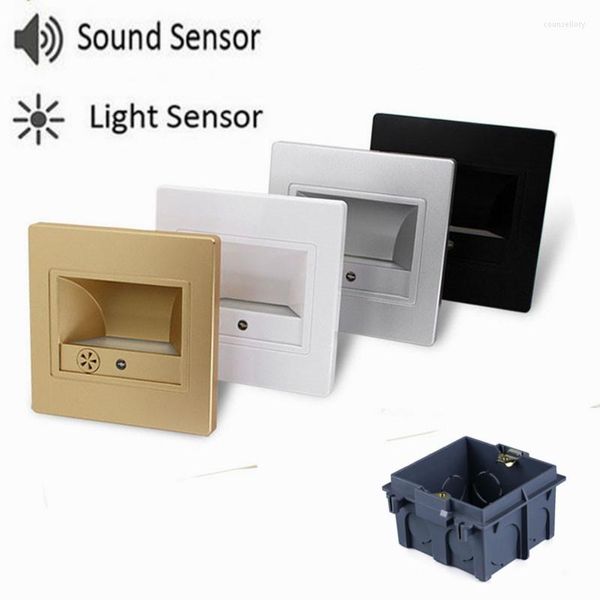 Lámparas de pared Led Luz de escalera Sensor de sonido Lámpara de noche empotrada en bombilla para escalera de tijera Emergencia con caja 86