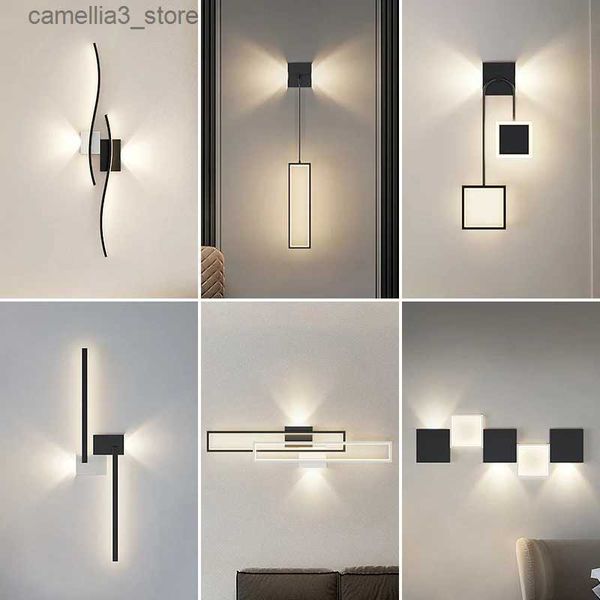 Lámparas de pared Luces de pared LED para habitación Dormitorio Sala de estar Lámpara de noche Cocina Comedor Tienda de hotel Minimalismo negro moderno Luz nocturna interior Q231127