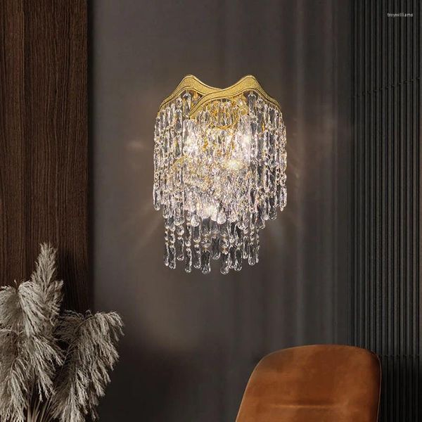 Lampes murales de luxe tout en cuivre lampe de chevet haut de gamme cristal atmosphérique simple chambre salon salle à manger éclairage