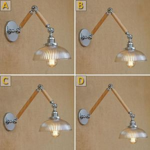 Wandlampen loft industirale retro lamp glazen deksel ijzer licht el bar vintage twee houten gemonteerde zwaaitarmlichten