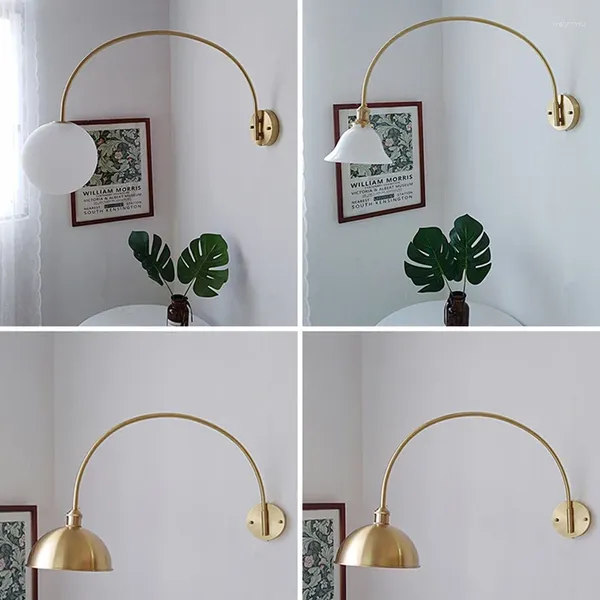 Lampes murales longs pôles à pôle Rocker Amle tournant tout en cuivre en verre couvre salle à manger chambre à coucher étude de lit céramique nordique vintage intérieur