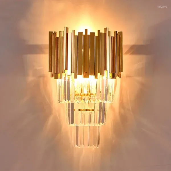Lámparas de pared de lujo Cristal Sconce iluminación oro cromo acero pulido lámpara de cristal dormitorio pasillo hogar sala de estar luz led