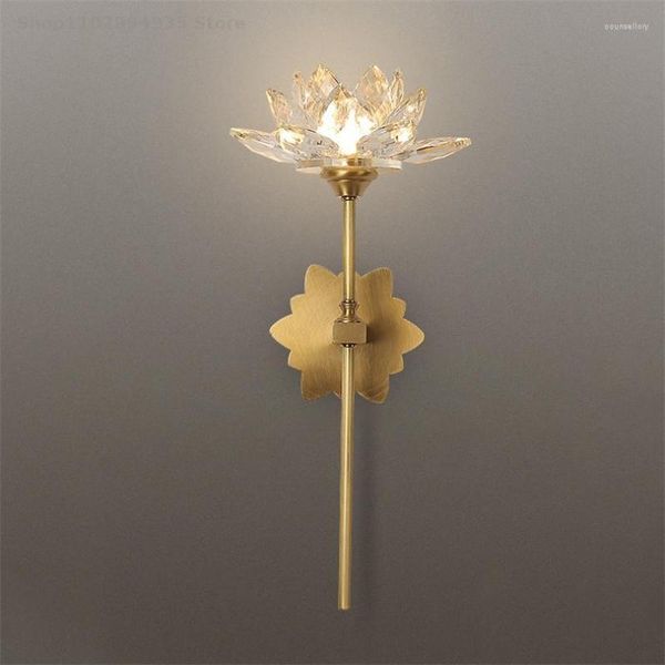 Lampes murales Lampe en cristal de luxe LED Style chinois Lotus Forme Chambre Creative Salon Décoration Porche Maison Déco Miroir