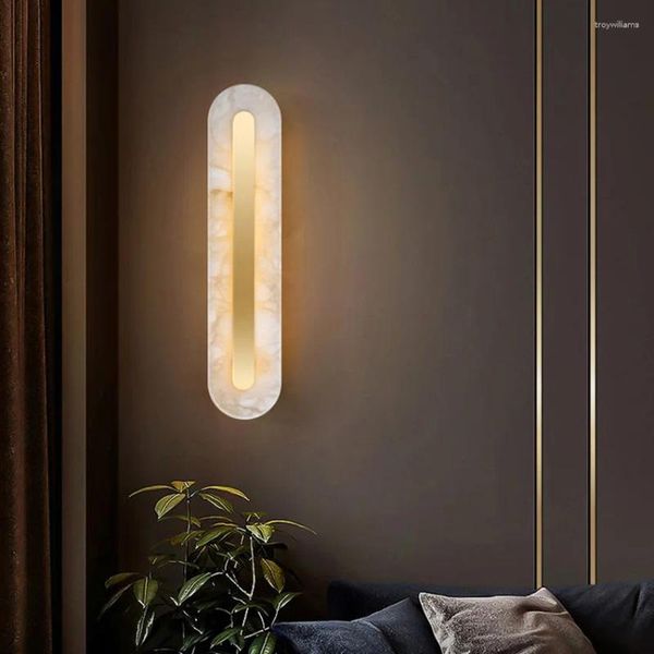 Lampes murales de luxe en marbre cuivre lampe moderne salon fond longue bande luminaire escalier allée intérieur applique