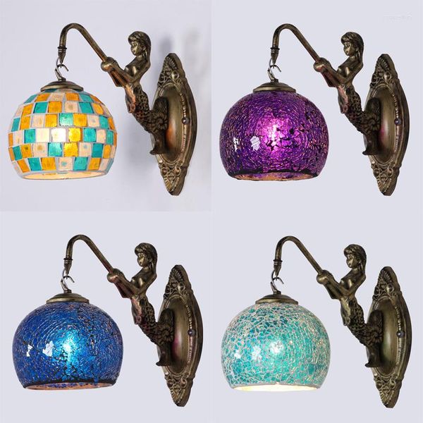 Lampes murales mosaïque turque méditerranéenne appliques en verre teinté à la main lumières antiques pour les luminaires de décoration intérieure