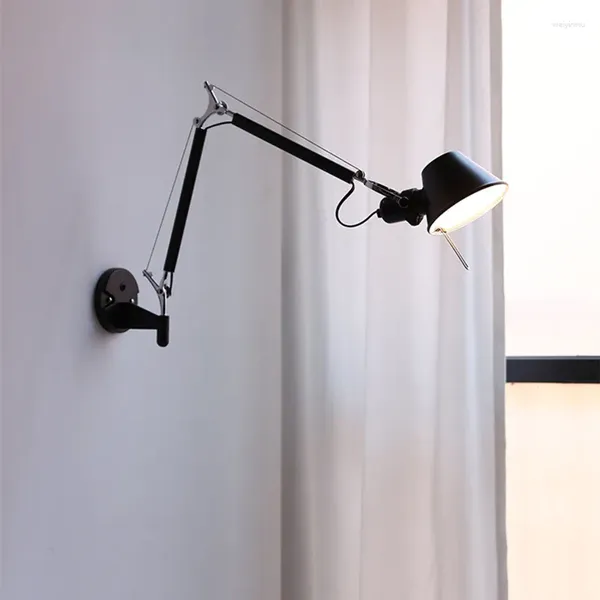 Lámparas de pared Micro Light American Black Silver E27 Lámpara de brazo oscilante para oficina giratoria Sala de estar Mesa auxiliar