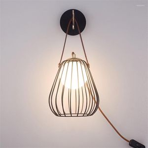 Lámparas de pared Lámpara de noche de dormitorio moderno Sala de estar Nordic Hand Belt Sconce Lights Clear Line Plug Wire Switch Table