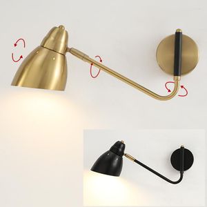 Lampes murales moderne noir/or rotatif long bras lampe à LED chambre chevet créatif applique murale luminaire avec interrupteur lumière