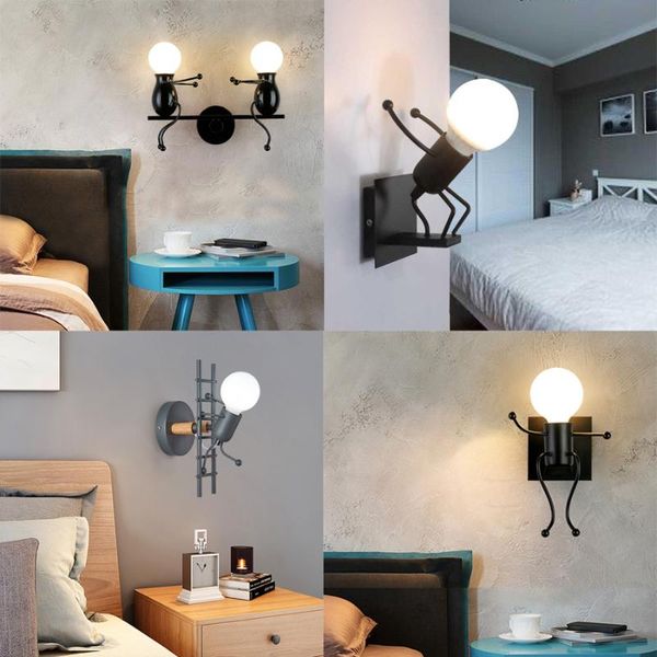 Lampes murales Création moderne Métal Dessin animé Robot Lumière E27 LED Personnalité nordique Fer Art Applique Lampe pour enfants Chambre d'enfants