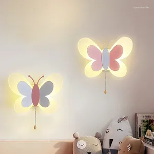 Lámparas de pared Lámpara LED creativa moderna habitación para niños nordic sencillo cartoon caricaturas mariposas y niñas pasillo