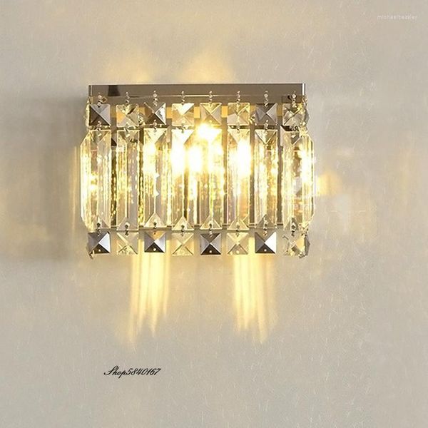 Lámparas de pared, lámpara Led de cristal moderna, Base de acero inoxidable, candelabro de oro cromado, luz de fondo para sala de estar, decoración de baño