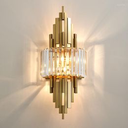 Lampes murales Design moderne luxe cuivre lumière avec brillant K9 cristal abat-jour pour chevet TV fond allée appliques E14 lampe