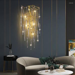 Lampes murales Lampe en cristal de verre moderne Luxe Salon Fond Chambre Chevet Tout Cuivre Art de haute qualité