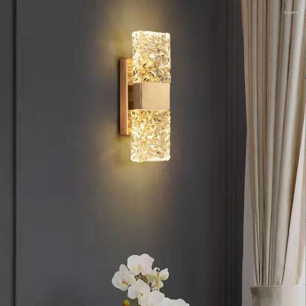 Lámparas de pared de lujo de oro moderno, luz de cristal, lámpara de cristal ondulado de agua para sala de estar, dormitorio, luces de fondo de Tv, accesorios de interior