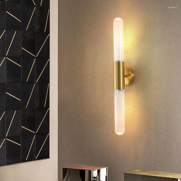 Lámparas de pared, lámpara Led moderna, cristal de cobre para sala de estar, dormitorio, cirridor, iluminación decorativa, luces nórdicas para espejo de baño y hogar