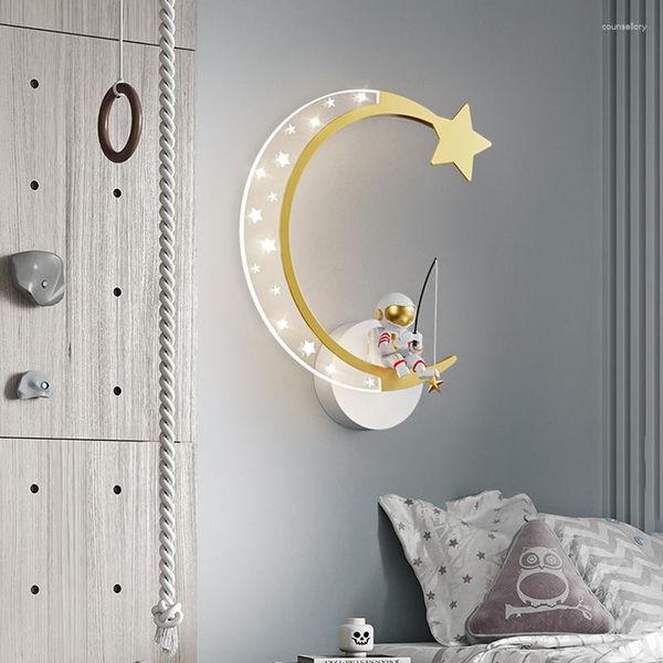 Lampes murales Lampe LED moderne Cristal Dessin animé Astronaute Étoile Lune Éclairage de chambre d'enfant pour chambre à coucher chevet décor à la maison luminaires