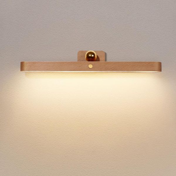 Lámparas de pared Lámpara LED moderna Luces de espejo de madera maciza de madera para lectura Dormitorio Baño Maquillaje Tocador Lámpara de pared