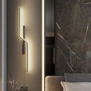 Muurlampen moderne led minimalistische woonkamer strip sconces slaapkamer bed verlichting zwart goud thuis interieur decoratieve lantaarns