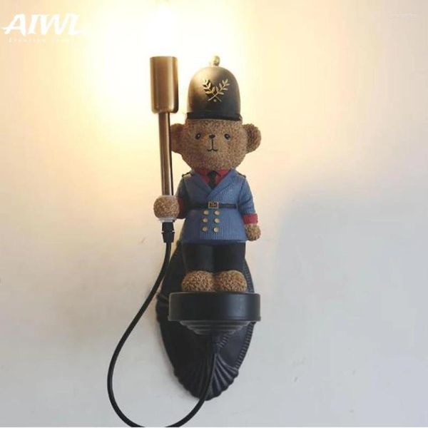 Appliques murales moderne Led ours en peluche lampe résine lumière enfant chambre garçon fille chambre décoration Loft café magasin éclairage intérieur