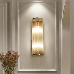Lámparas de pared Lámpara de cristal de lujo moderna Decoración de cobre interior Atmósfera Pasillo Escaleras Luz Fondo de salón de cabecera