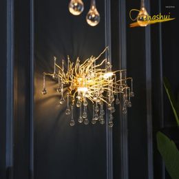 Lampes murales Lampe de cristal de luxe moderne Éclairage Nordic LED Golden Gloss Lumières Chevet Fond Salon