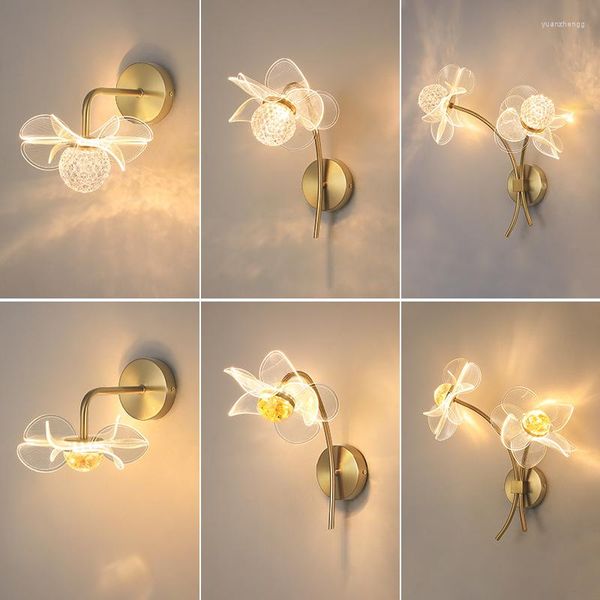 Appliques Moderne De Luxe Fleur Lampe Chambre Chevet Couloir Couloir Cuisine Restaurant Salle À Manger Acrylique Led Lumières Luminaire Applique