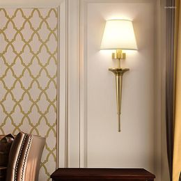 Lámparas de pared, lámpara de cobre americana minimalista moderna, candelabro LED de tela de lujo nórdico, luz creativa para interiores de Villa residencial