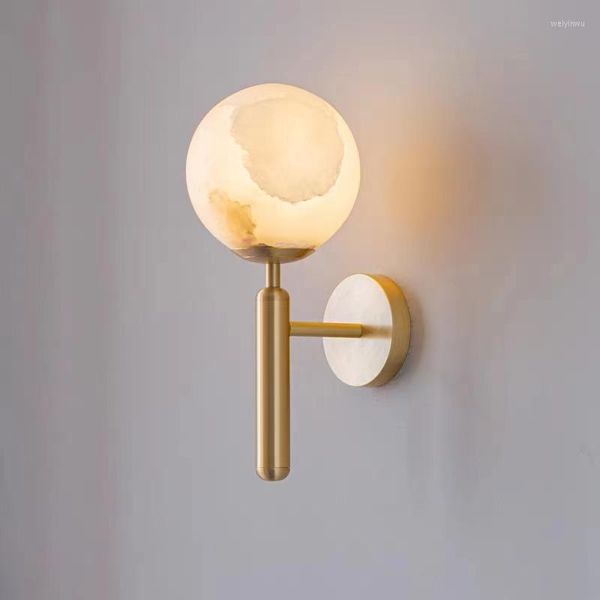 Lámparas de pared Lámpara de bola de piedra natural moderna Bombilla G9 para salón Escaleras Dormitorio Comedor Accesorios de iluminación de latón dorado Candelabro de mármol