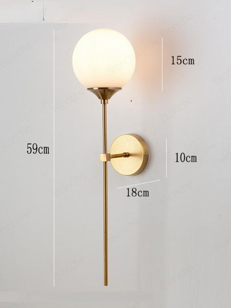 Lámparas de pared Lámpara de vidrio nórdica moderna Aplique de metal dorado Accesorios de iluminación para dormitorio Espejo de baño Decoración industrial E14