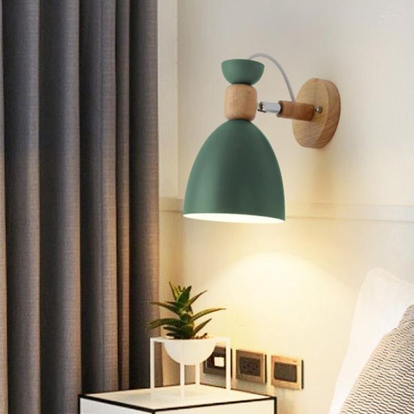 Lámparas de pared, luces de madera nórdicas modernas, lámpara de noche para dormitorio, cabezal de dirección E27, candelabro de iluminación LED para el hogar, luminaria de decoración para sala de estar