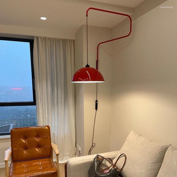 Lámparas de pared moderno simple rojo metal brazo oscilante aplique móvil LED E27 iluminación blanca cálida comedor lámpara colgante dormitorio accesorio