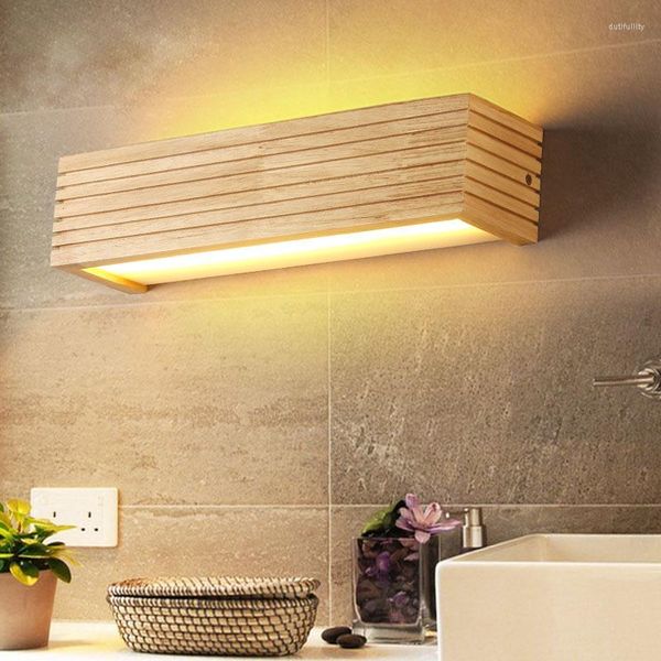 Lámparas de pared Luces de madera modernas Espejo de baño Apliques interiores Dormitorio Luz de lectura junto a la cama Decoración de la habitación Luminaria rectangular