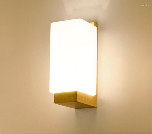 Lámparas de pared Lámpara LED de madera moderna E26 E27 Luces de bombilla Vidrio esmerilado para el hogar Sala de estar Pasillo Dormitorio