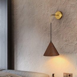 Lámparas de pared, candelabro de decoración de grano de madera de nogal minimalista para mesita de noche nórdica para estudio, dormitorio, sala de estar, comedor, iluminaciones