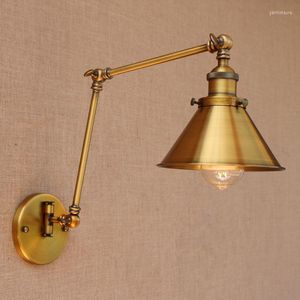 Lámparas de pared Nordic Brass Retro Loft Style Industrial Vintage Lámpara ajustable Swing Arm Light Edison Sconce Aplique Murale