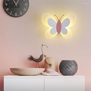 Lampes murales nordique papillon lampe dessin animé chambre d'enfant décoration appliques créative mignon Simple LED acrylique intérieur