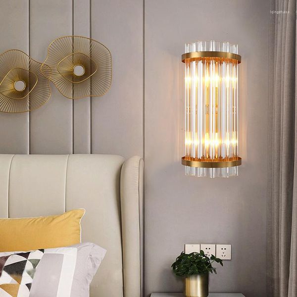 Lámparas de pared Luces de cobre nórdico Lujo Dorado Negro Cristal Aplique Interior LED Escalera Luz Sala de estar Pasillo Dormitorio Lámpara de ambiente