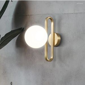 Wandlampen Nordic Glazen Bol Bedlampje Mode Retro Messing Molecuul Ontwerp Keuken Foyer Studie Decoratieve Led Binnenverlichting WF101