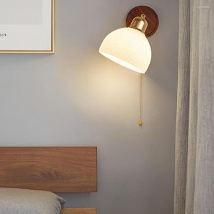 Wandlampen Nordic Glas Nachtkastje Goud Houten Licht Voor Slaapkamer Hal Met Rits Schakelaar Decoratieve E27 Blaker Verlichting